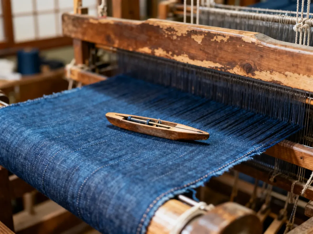 Tradycyjne krosno czółenkowe tkające gęsty japoński denim