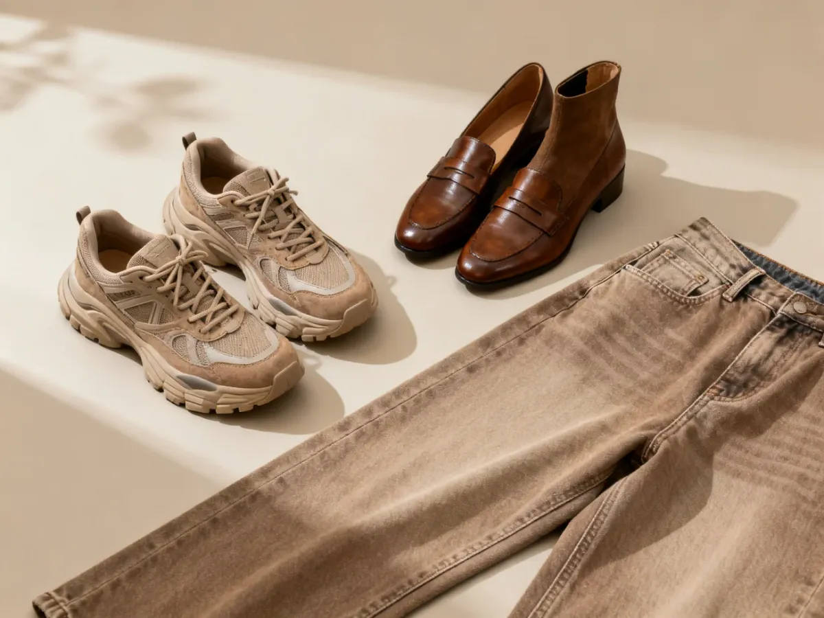 Chunky sneakers, loafers and ankle boots paired with relaxed jeans