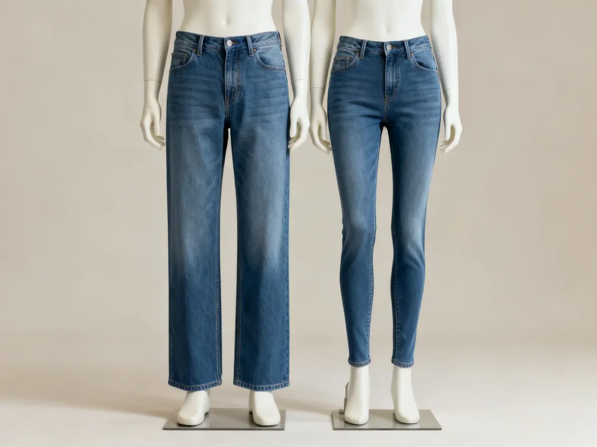 Porównanie jeansów straight i tapered na dwóch sylwetkach
