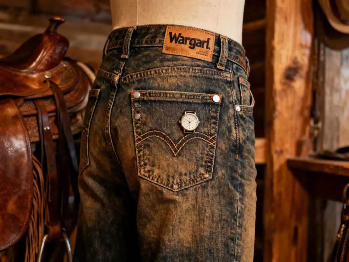 Jeansy w stylu western z charakterystycznymi tylnymi kieszeniami i detalami użytkowymi