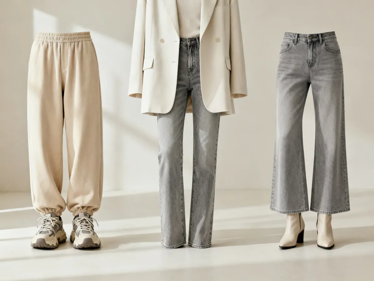 Trzy stylizacje ze spodniami baggy, rurkami i bootcut