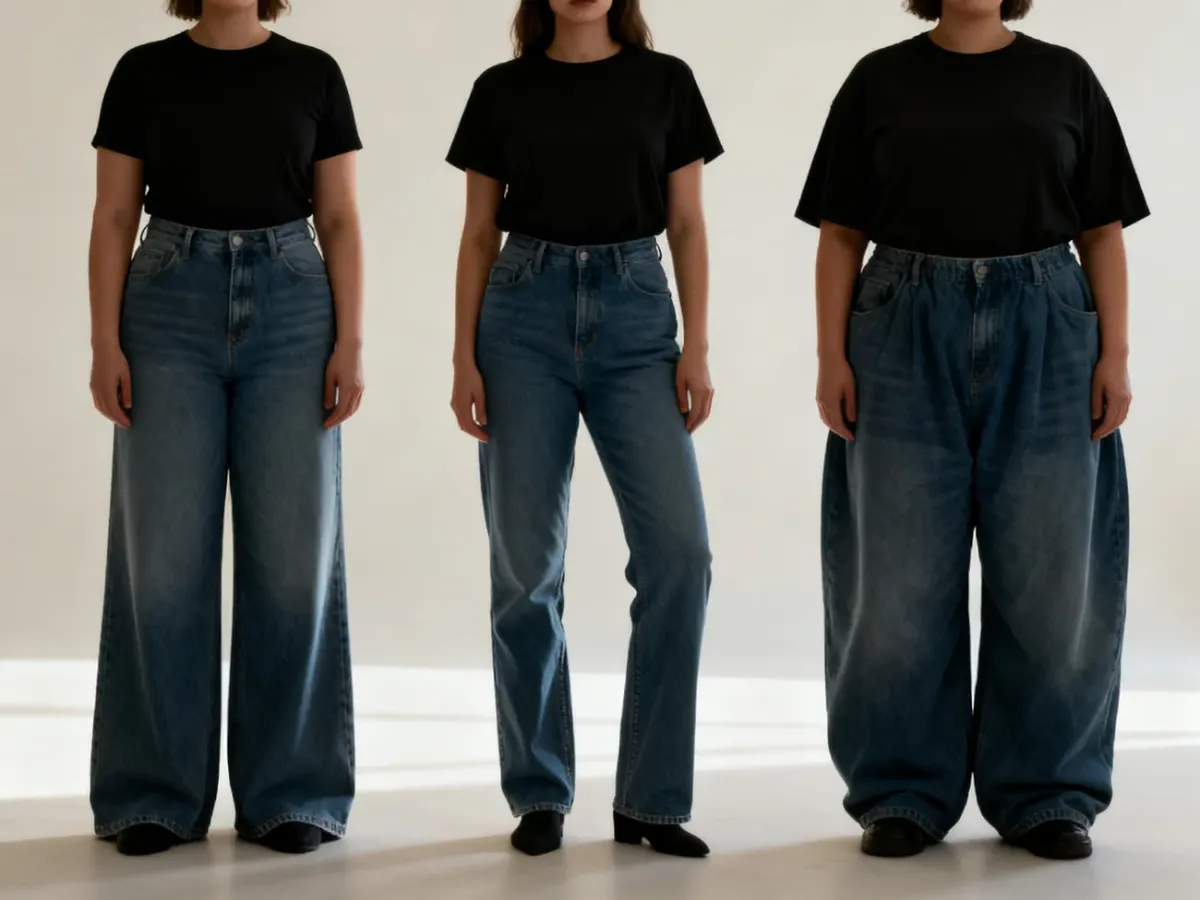 Porównanie fasonów wide leg, mom fit i baggy na sylwetkach modelek