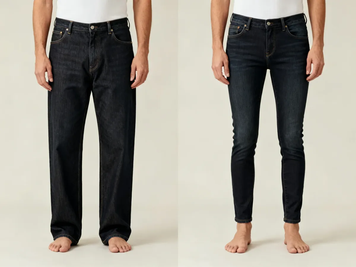 Porównanie jeansów regular fit i slim fit na dwóch sylwetkach