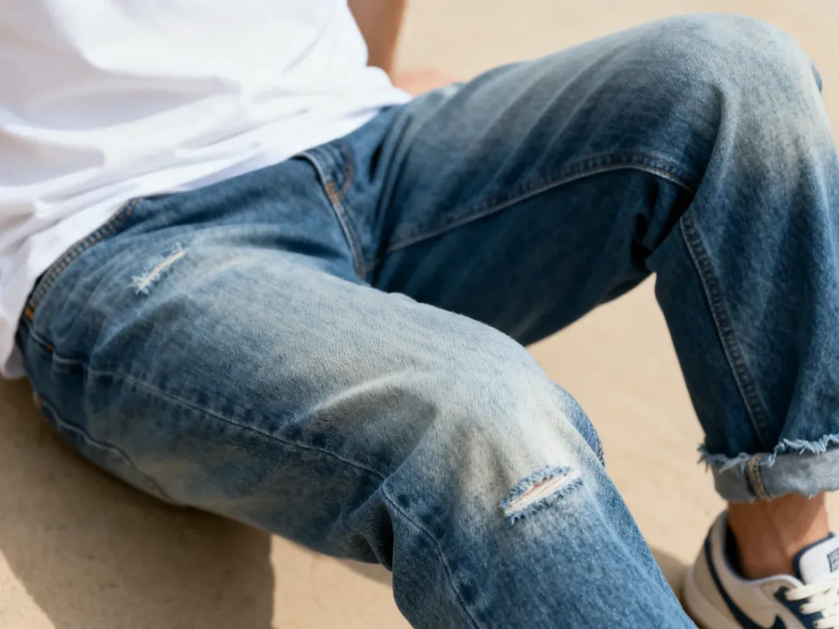 Klasyczne jeansy stonewashed z delikatnymi, naturalnymi przetarciami