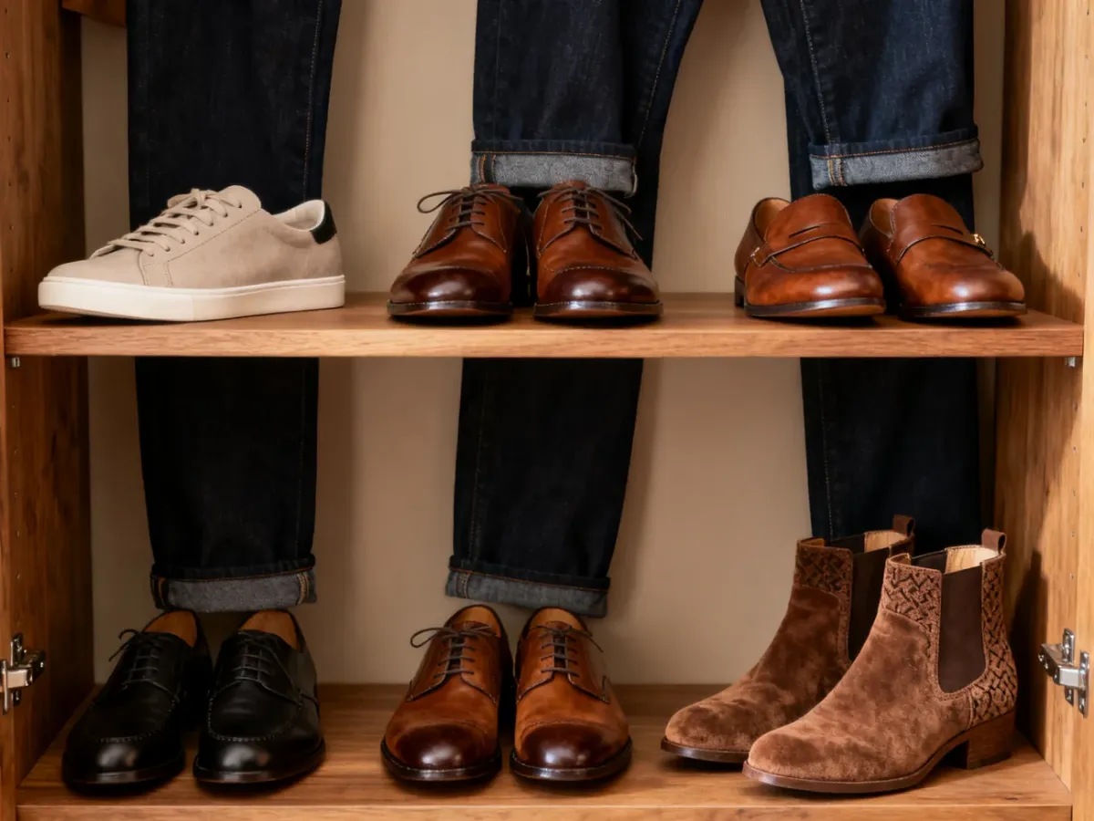 Różne modele butów pasujących do granatowych jeansów