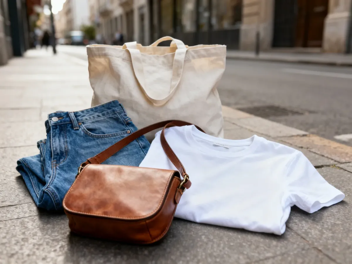 Casual jeans outfit with a crossbody bag and shopper